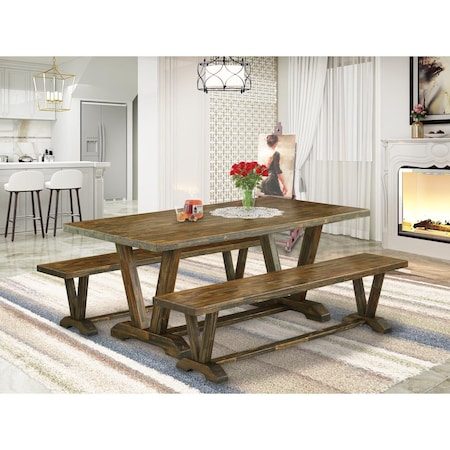 East West Furniture 3 Piece V-Style Kitchen Dining Table Set - Distressed Jacobean V2-777